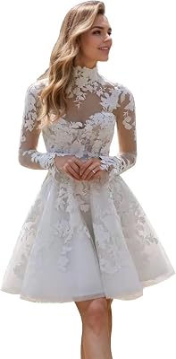Yuxin Short Wedding Dresses for Bride 2025 Beach Mermaid Lace Tulle Long Sleeve Bridal Gowns 088