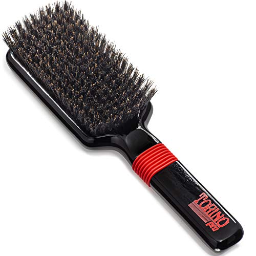 Torino Pro Medium Wave Brush - #1550-9 Row Hair brush for Men - 100% Firm boar bristles - Great for connections and Wolfing- Rubber Grip Vertical Brush helps break forks - Great 360 waves brush