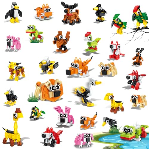 Easter Party Favors for Kids- 30 Pack Animals Building Blocks Set Goody Bags Stuffers Classroom Prizes Easter Basket Stuffer Birthday Party Valentines Return Gifts for Boys Girls Age 6-12