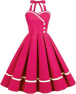 Retro 50s Dresses for Women Vintage Halter Swing Cocktail Dress 1950s Rockabilly Tea Party Pin Up Dresses
