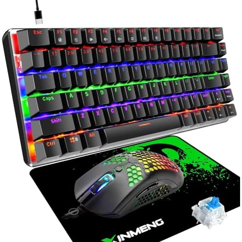 Gaming Keyboard and Mouse and Mouse Pad,Wired Rainbow Backlit Mechanical Keyboard,Superlight RGB Gaming Mouse,12000DPI Optical Sensor, for PC GamersBlack