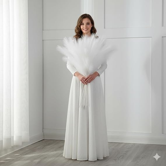 8PCS 38" White Faux Pampas Grass Stems Tall Artificial Pampas for Vase Filler, Boho Home Decor, Farmhouse, Bedroom, Living Room, Rustic Wedding, Aesthetic Decor, (White)