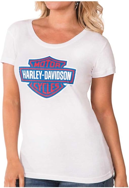 Harley-Davidson Women's RWB Bar & Shield Logo Short Sleeve Tee - White