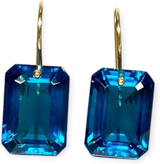 14K Gold London Blue Topaz Earrings (30 ct), Topaz Jewelry, Luxury Earrings, Topaz Jewelry Gift For Her, Mothers Day Gift, Valentines Gifts. - GJH063