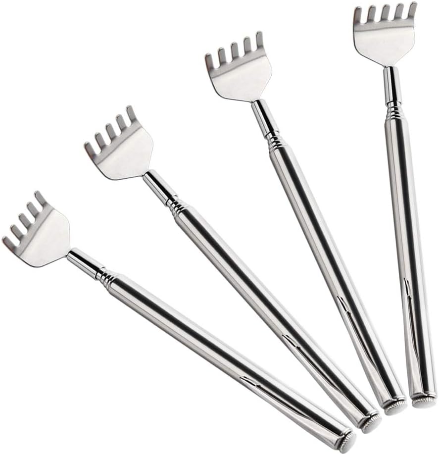 KUUQA 4 Pack Stainless Steel Telescopic Back Scratcher Extendable Back Massager Tool with Pocket Clip Silvery