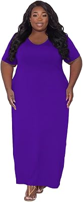TOPSRANI Womens Plus Size Maxi Dresses for Women Oversize Casual Short Sleeve V Neck Loose Plain Solid Trendy Summer Dress
