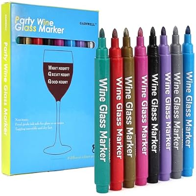 GAINWELL Metallic Wine Glass Markers 8Pcs, Non-Toxic, Food-Safe, Dishwasher-Safe, Wine Glass Marker Pens for Ceramic Plates, Parties & Weddings
