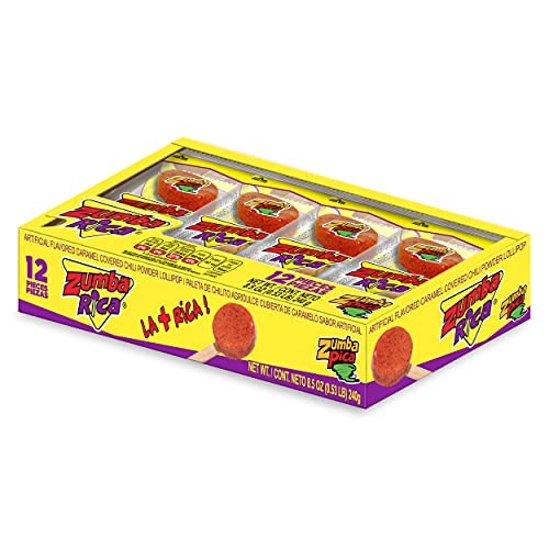 Zumba Rica Chilito Chili Powder Lollipop 12pcs - Lollipops with Chili Powder Cover with Caramel - Mexican Lollipop Chili Powder Candy - Mexican Suckers with Chili Powder - Mexican Candy