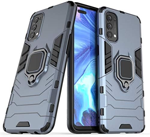 Cell-phone-basic-cases Compatible with OPPO Reno 4 4G, Navy Blue Dual Layer Rugged Hard Bumper, Magnetic Car Mount, Kickstand, Heavy Duty Protection, Slim Fit