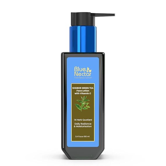 Blue Nectar Green Tea Face Moisturizer for Oily Skin with Vitamin C, Rosehip Oil & 14 Ayurvedic Herbs