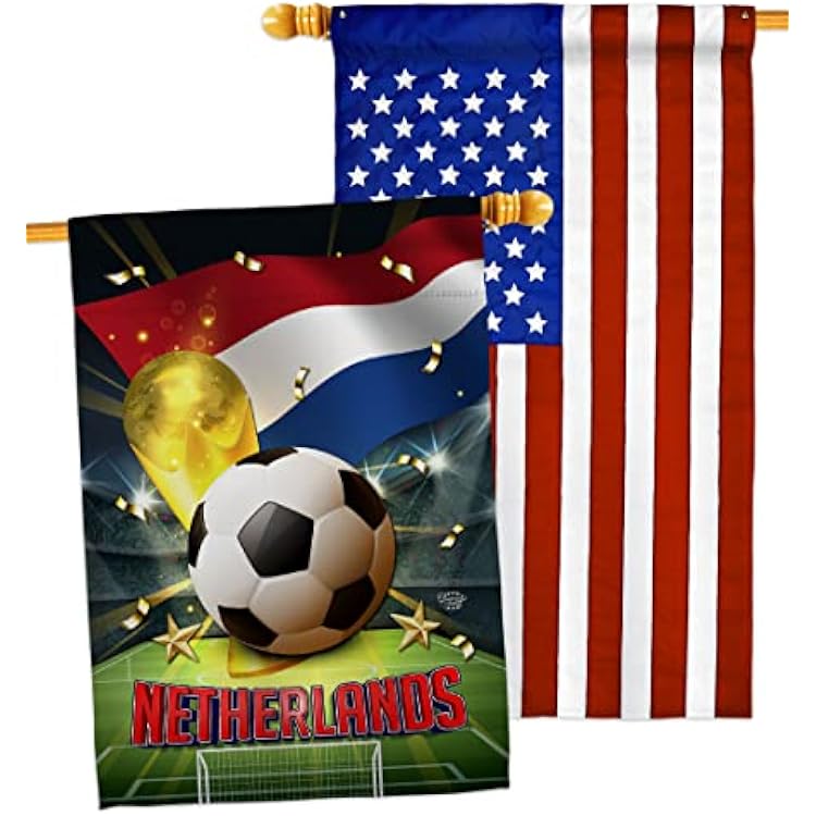 World Cup Netherlands American Flag Banner Pack Patio Porch Lawn Garden Room Decorations Outdoor Tapestry Yard Signs Art FIFA Team Qatar Trophy Soccer Game Football Gifts Made in USA