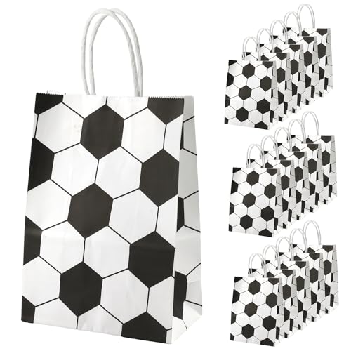 PEUTIER 16pcs Soccer Party Favor Paper Bags, Football Themed Party Gift Bags with Handles Soccer Goodie Bags Treat Candy Bags for Kids Adults Soccer Party Supplies Style 5