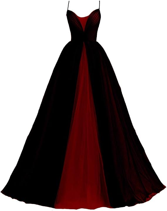 Kivary Gothic Prom Dress Spaghetti Straps Black Tulle Ball Gown Wedding Dresses