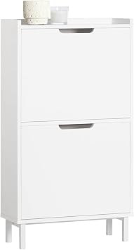 Haotian Slim Shoe Cabinet Entryway, Hidden Shoe Storage with Two Flip Drawers to Save Space, Freestanding Shoe Rack for Front Door, Entryway, Hallway White