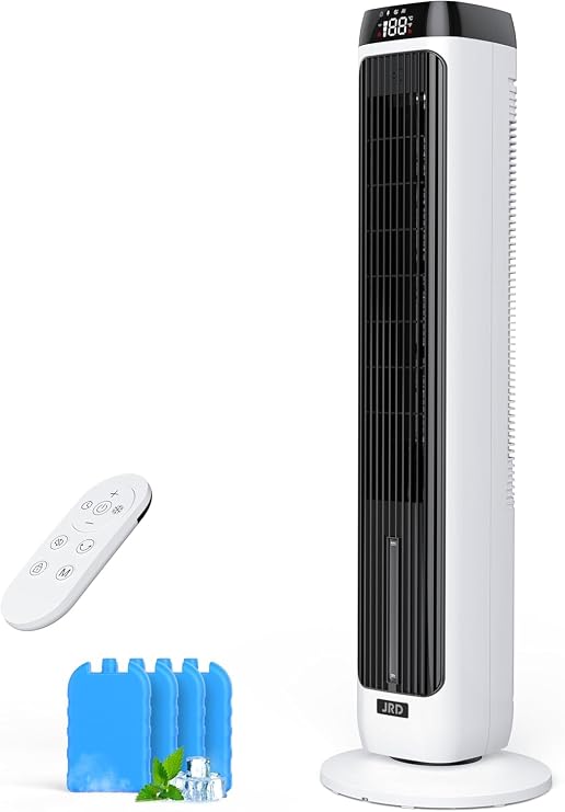 41" Evaporative Cooler with 3 Speeds, 5 Modes, Remote, 80 Oscillation Swamp Cooler with 12H Timer, Bladeless Tower Fan Cooling Fan for Bedroom Office Home