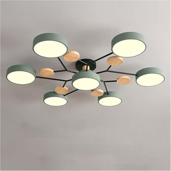 Flush Mount Ceiling Light, Nordic Wood with Acrylic LED Shade, Semi Flush Round Fixture for Living Room, Bedroom, Dining Room, Kitchen, 6 Heads