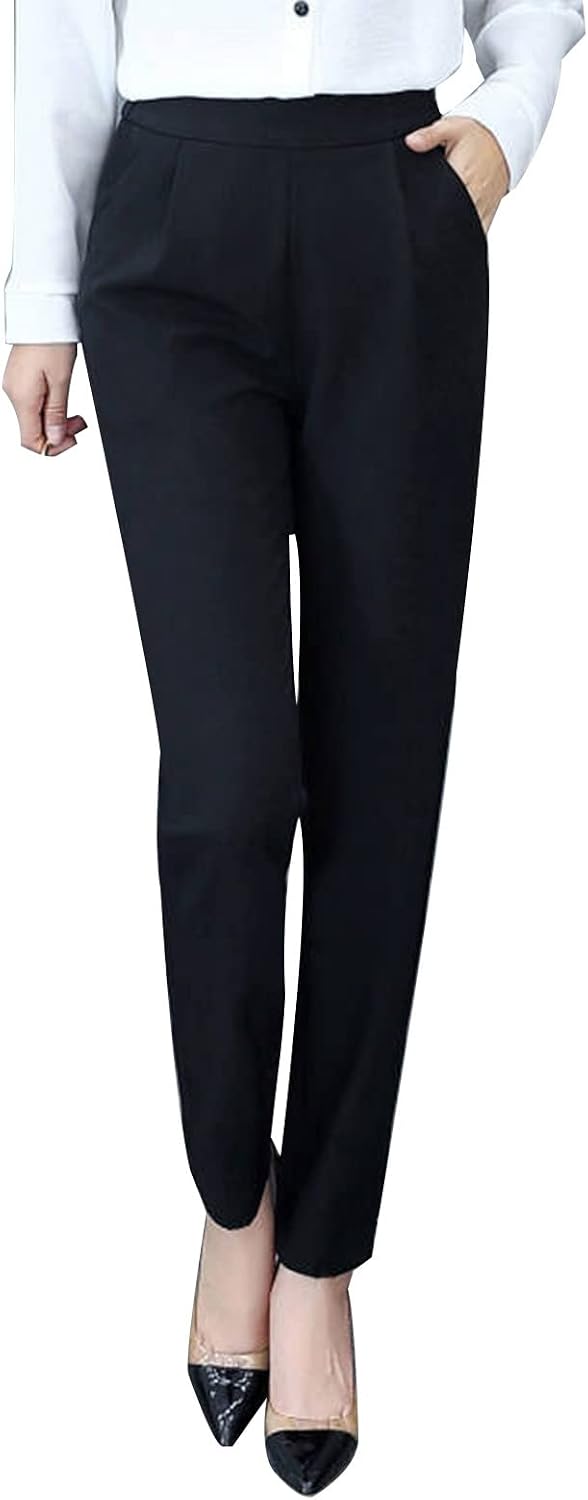 Nidddiv Work Trousers Women's Plain High Waist Fabric Trousers Casual Casual Trousers Elegant Straight Leg Trousers Women Trousers with Pockets Long Fabric Trousers Casual Lounge Trousers Comfortable