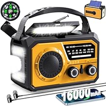 16000mAh Hand Crank Emergency Weather Radio with Wireless Speaker, 59200mWh NOAA AM FM Solar Radio with Flashlight Cell Phone Charger Reading Lamp Compass SOS for Camping and Survival (Orange)
