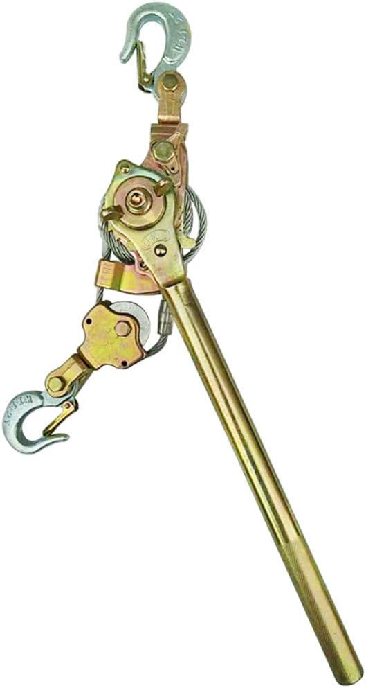 Multifunction Hand Power Puller Wired Rope Cable Puller Tighten Tool Steel Cable Gear Winch Ratchet Puller Lifting Tools (1Ton, 2 Hook, wire rope 5mmx1.3M)
