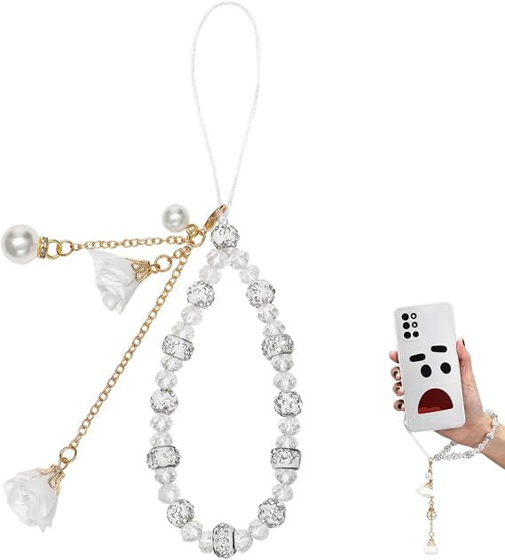 Hemobllo Cell Phone Straps Creative Crystal Flower Pendant Phone Charm Non-Slip Phone Lanyard Wrist Strap for Decoration