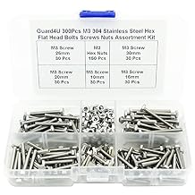 300Pcs M3 304 Stainless Steel Hex Flat Head Bolts Screws Nuts Assortment Kit, Metric Outer Hexagonal Hex Bolts and Nuts
