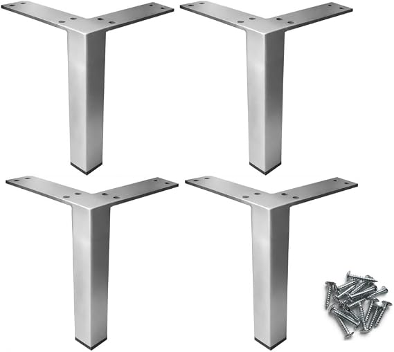 Metal Furniture Legs, Metal Feet, 6" H, Brushed Satin Stainless Steel Square Cabinet Feet, 4PC Unique, Heavy-Duty, Modern DIY Made Easy