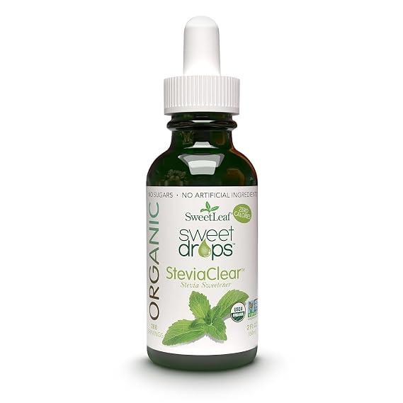 SweetLeaf Organic Stevia Drops Liquid Sweetener, SteviaClear - 2 Fl Oz | Pack of 1, Unflavored Sweet Drops, Organic Stevia Leaf Extract, Zero Calorie, No Erythritol, Sugar Substitute, With Dropper