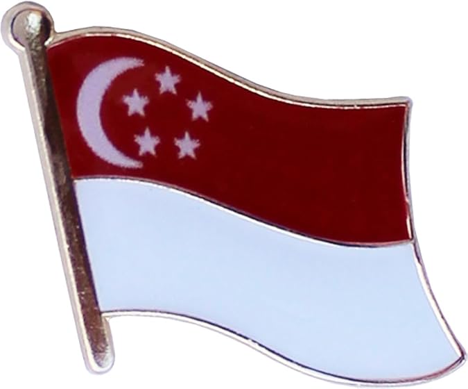 Singapore Flag Die-struck Metal Single Lapel Pin with Butterfly Clasp Closure