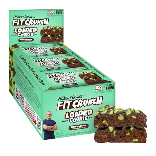 FITCRUNCH Loaded Cookie Protein Bar, High Protein, Gluten Free, Protein Snack 12 Cookie Bars, Mint Madness