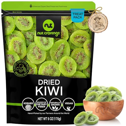 NUT CRAVINGS - Dried Kiwi Slices, Lightly Sweetened 6oz, 1 Pack Sweet Healthy Snack, Vegan, Kosher, Resealable Bag