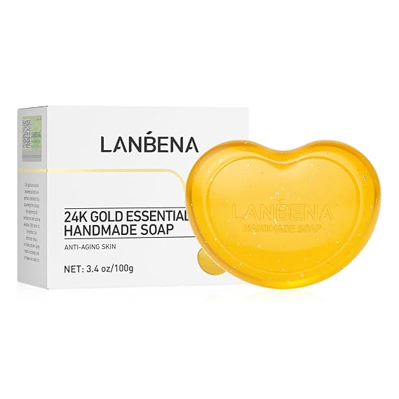 LANBENA 24K Gold Moisturising Soap enhances skin elasticity, makes your skin more delicate and soft, reduces wrinkles and looks younger, suitable for all skin types, 3.4oz