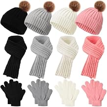 Liitrsh 4 Sets Kids Winter Hat Gloves Scarf Set Girls Boys Knit Hat Long Scarf Snow Gloves Outdoor for Toddler