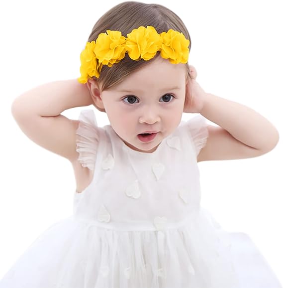Fmeida Baby Girls Headbands for 4-24M | Soft Flower Crown (Fits 14.96"-18.89" Head)