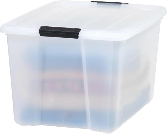 60 Quart Plastic Storage Box with Secure Buckles, Pearl White - Stackable & Pull-Out Design for Home Organization, BPA-Free Heavy-Duty Container for Garage, Closet & Kitchen, Family Essential