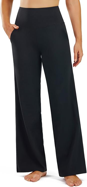 PERSIT Yoga Pants Straight Wide Leg Trousers for Women - High Waist Stretch Tummy Control Pants Yoga Trousers 29''/31'' Suitable for Gym, Casual, Jogging, Yoga
