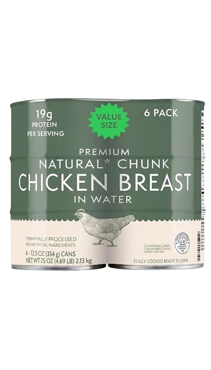 Member Mark Chunk Chicken Breast in Water Fully Cooked Canned Chicken, Lean High Protein Meat, Ready-to-Serve Pantry Staple for Salads, Sandwiches & Meal Prep (12.5 oz, 6 Pack)