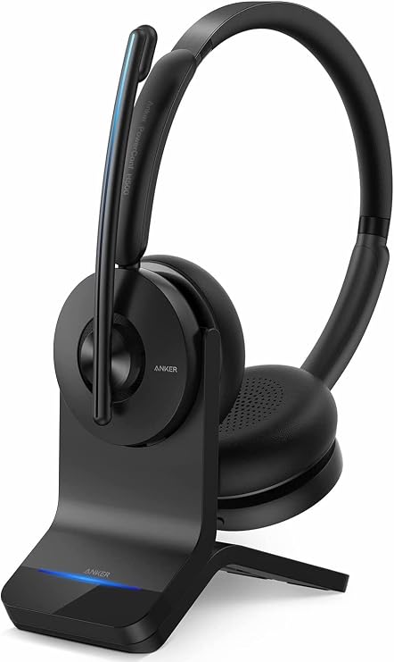 Anker PowerConf H500, Bluetooth Dual-Ear Headset with Microphone, Audio Recording and Meeting Transcription, AI-Enhanced Calls (Headset+Charge Stand)