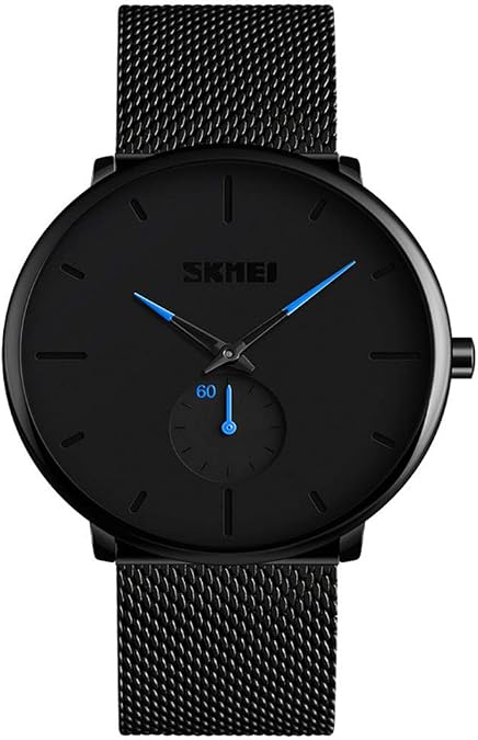Gosasa Mens Watches Ultra Thin Wrist Watches for Men Minimalist Waterproof Quartz Analog Stainless Steel Mesh Band Watch (Blue)