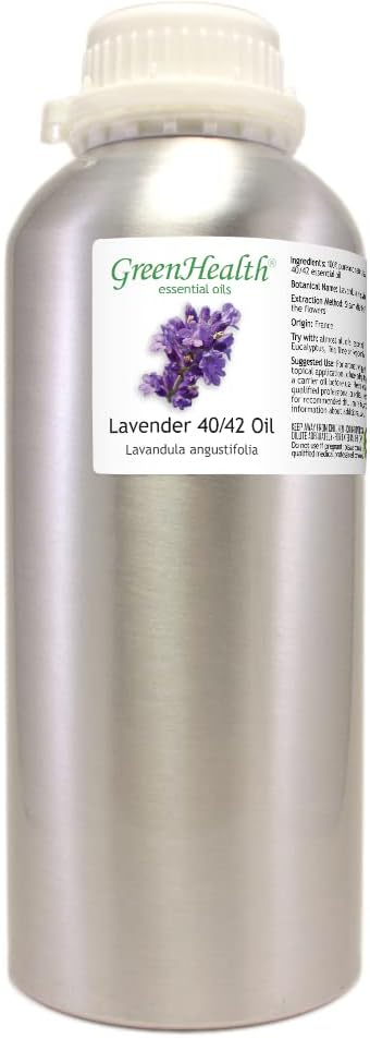 Lavender 40-42 32 fl oz (946 ml) Aluminum Bottle w/Plug Cap 100% Pure Essential Oil GreenHealth