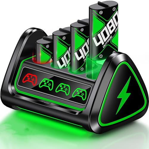 Battery Charger Sets for Xbox OneElite, Rechargeable Battery Pack for Xbox Series SX Charging Station with Led Strip, 4 Pack 4080mWh