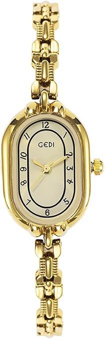 FANMIS Women's Oval Vintage Bracelet Watch Small Gold Quartz Dress Watches