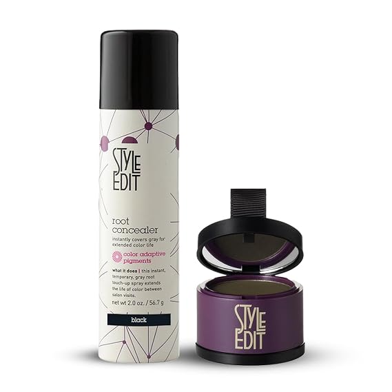 Style Edit Root Concealer Spray and Root Touch Up powder, to Cover Up Roots and Grays, Black Hair Color.