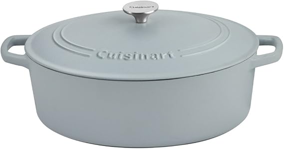 Cuisinart Chef's Classic Enameled Cast Iron Dutch Oven with Lid, Porcelain Enameled Interior, Oven Safe, Induction Compatible, 7-Quart, Oval, Matte Grey