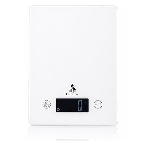 Bluefox Topaz Premium Digital Kitchen Scale 10kg | Tempered White Glass, Large LCD Screen, High Sensitivity Sensor | Stylish and Durable Design | Large surface 23x16cm