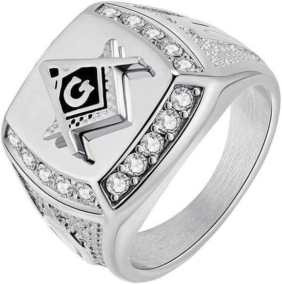 Men's Cubic Zirconia Masonic Freemason Gold Plated Rings | Stainless Steel