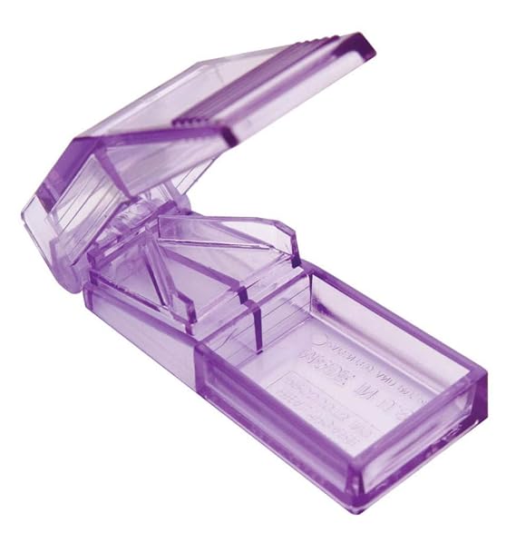 Apex Pill Splitter - Flexible V-Shaped Holder Grips All Size Pills Firmly for Accurate Cutting - Includes Long Lasting Double Beveled Stainless Steel Blade Assorted Colors