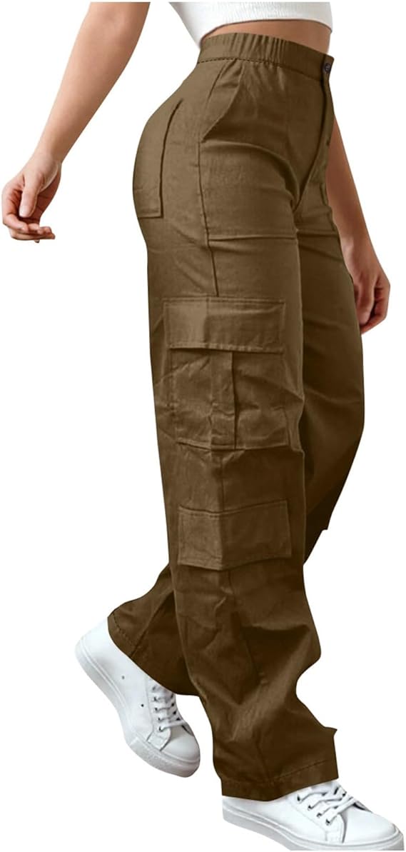 Cargo Pants for Women High Waisted Hiking Pants Baggy Stretchy Wide Leg Y2K Streetwear with 6 Pockets