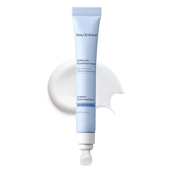 TEREZ & HONOR 8% Caffeine Eye Cream with SLIMEXIRTM & Korean Herbal Blend Dermatologist Tested Formula for Dark Circles, Puffiness, Eye Bags & Wrinkles with Gua Sha Applicator, 0.67 fl oz