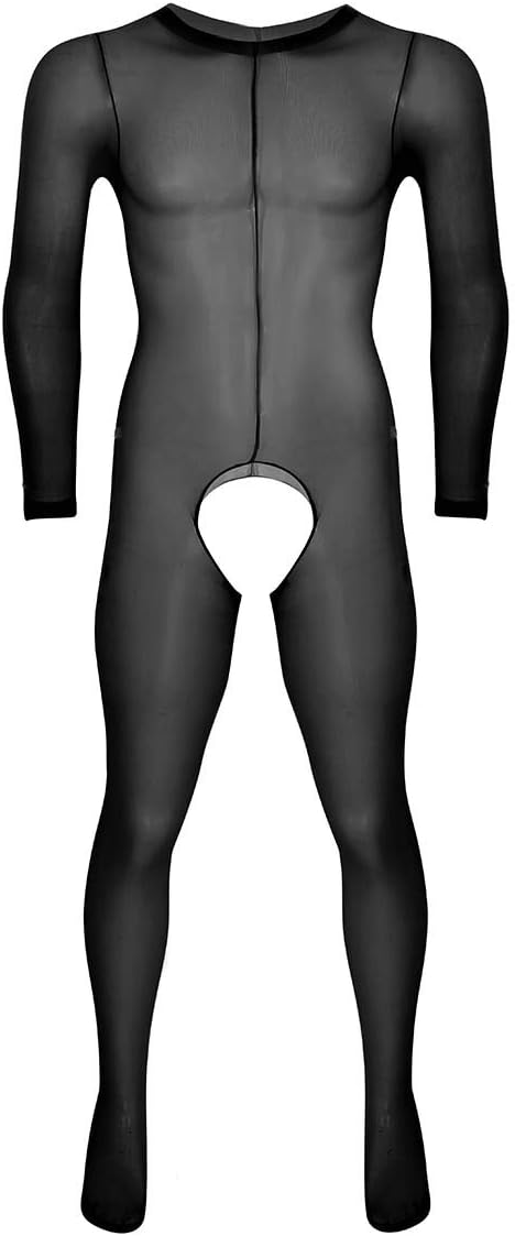 FEESHOW Men's Rod Out Crotch Open Crotch Bombshell Extreme Lingerie, Sexy, Men's Body Stocking, Zentai Cosplay, Costume, Black, Free