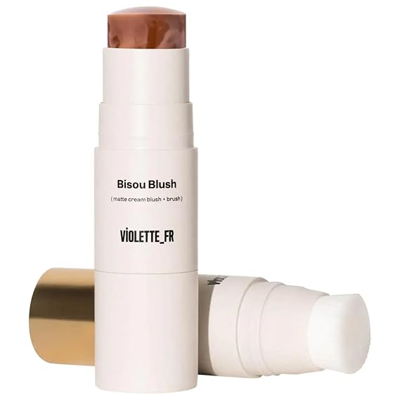 VIOLETTE_FR Marbled Cream Blush Stick with Blending Brush, Buildable Cream Blush for Natural Radiant Flush (Marnie - warm bronze)